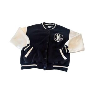 Zara Kids Wednesday Addams Nevermore Academy Varsity Jacket black cream 9-10